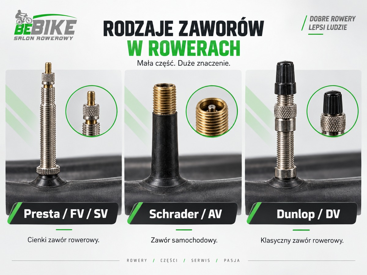 Porównanie zaworów rowerowych Presta, Schrader i Dunlop