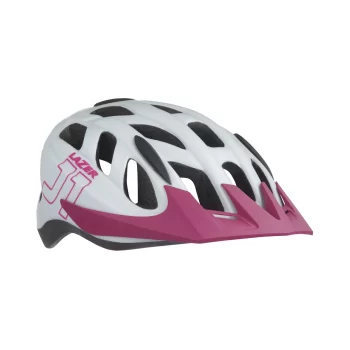Kask Lazer J1 Mat White Pink + siatka +LED (52-56)