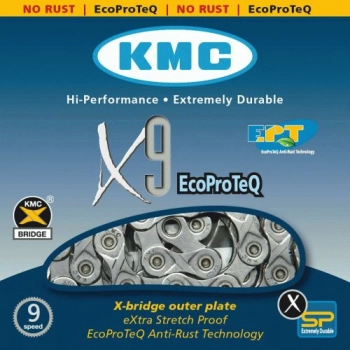 Łańcuch KMC X9 EPT 9-rzędowy 116 ogniw srebrny