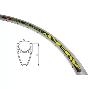 Obręcz 700C-14 stożek 30mm 32 srebrna